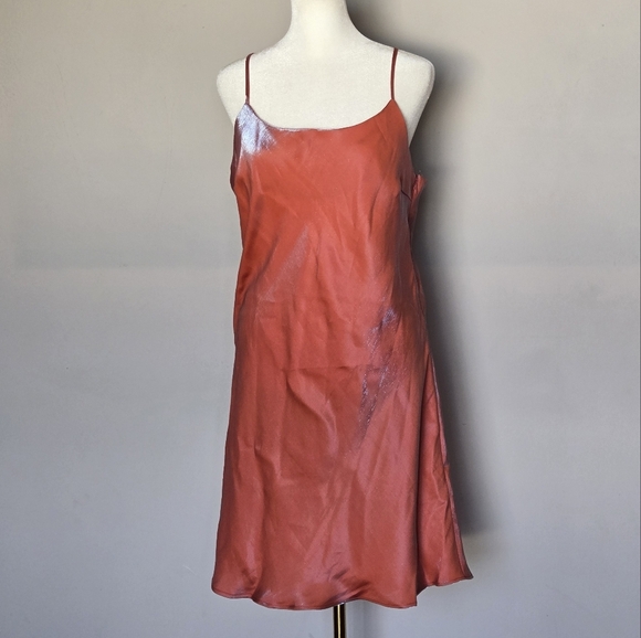 NWT F21 Y2K Bridal Cocktail Party Wedding Guest Elegant Satin Slip Dress Coral L - Picture 1 of 11